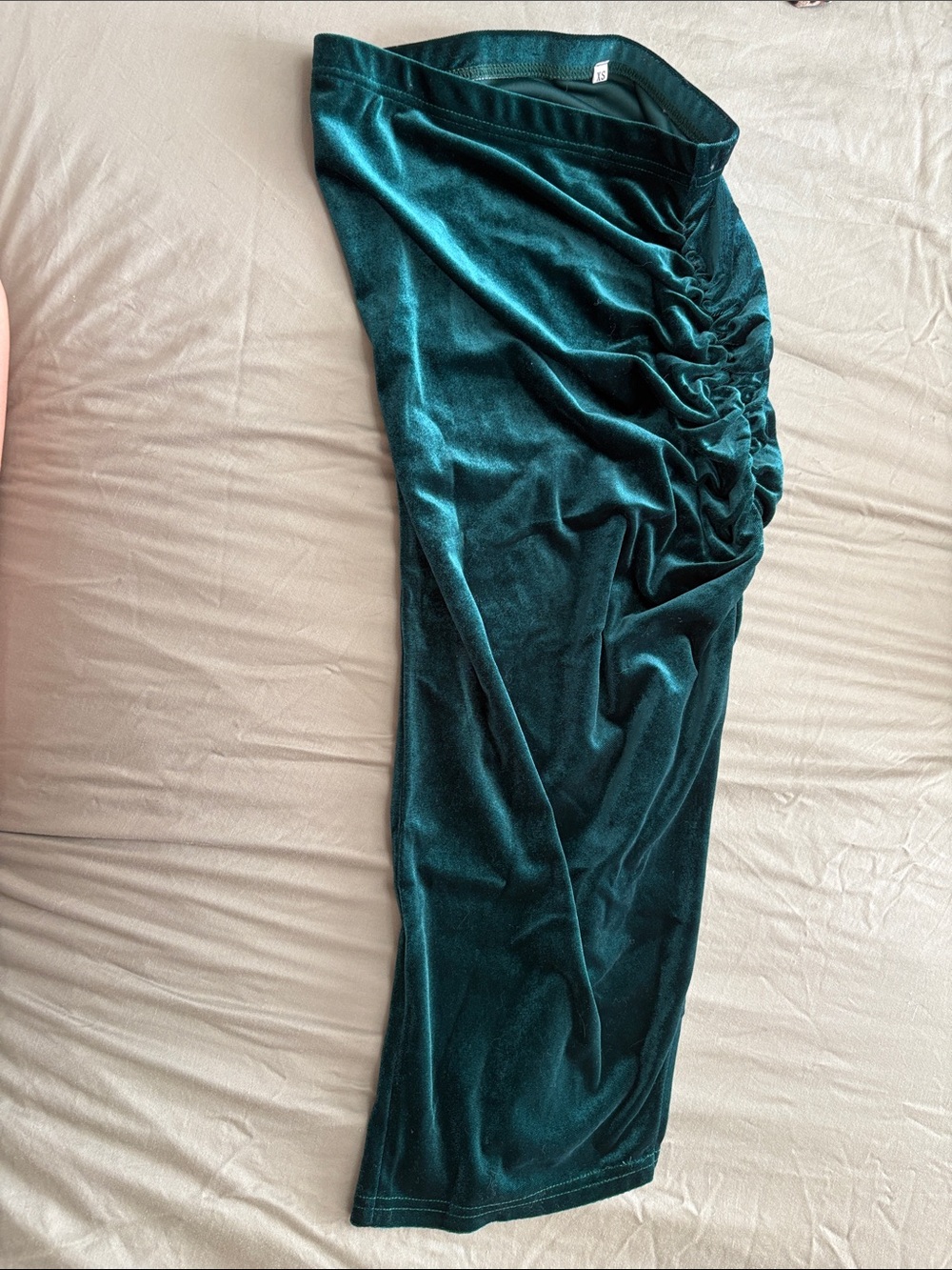 Velvet Ruched Midi Skirt in Deep Teal